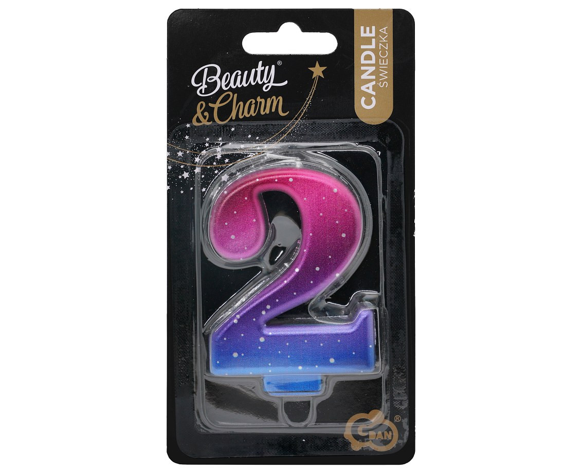 Candle digit 2, Night Sky, metallic, 8 cm