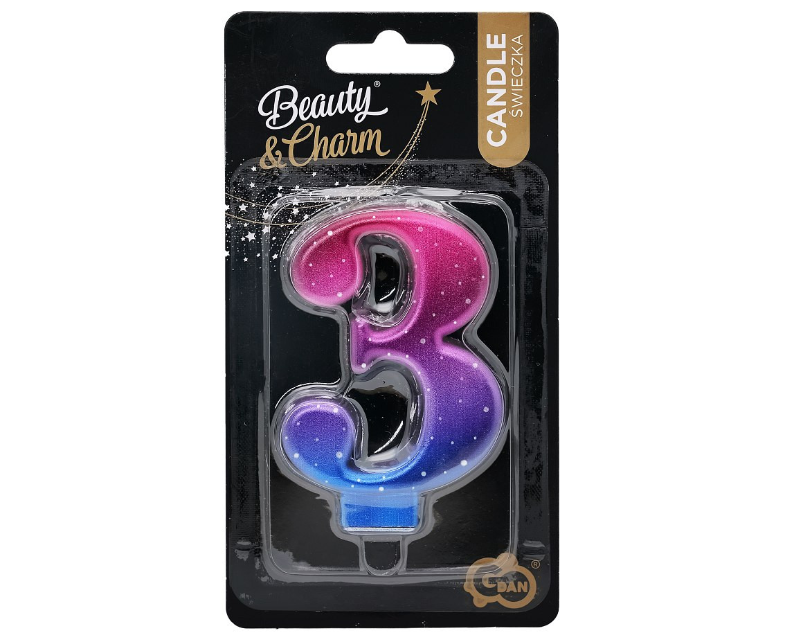 Candle digit 3, Night Sky, metallic, 8 cm