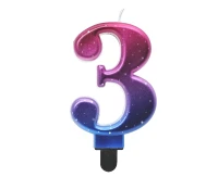 Candle digit 3, Night Sky, metallic, 8 cm