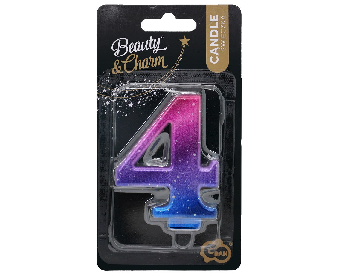 Candle digit 4, Night Sky, metallic, 8 cm