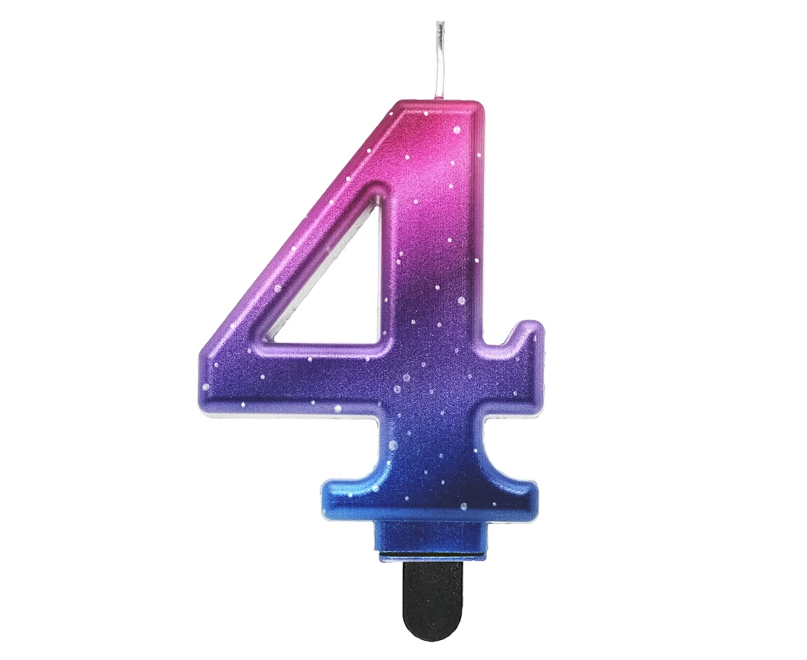 Candle digit 4, Night Sky, metallic, 8 cm