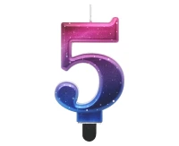 Candle digit 5, Night Sky, metallic, 8 cm