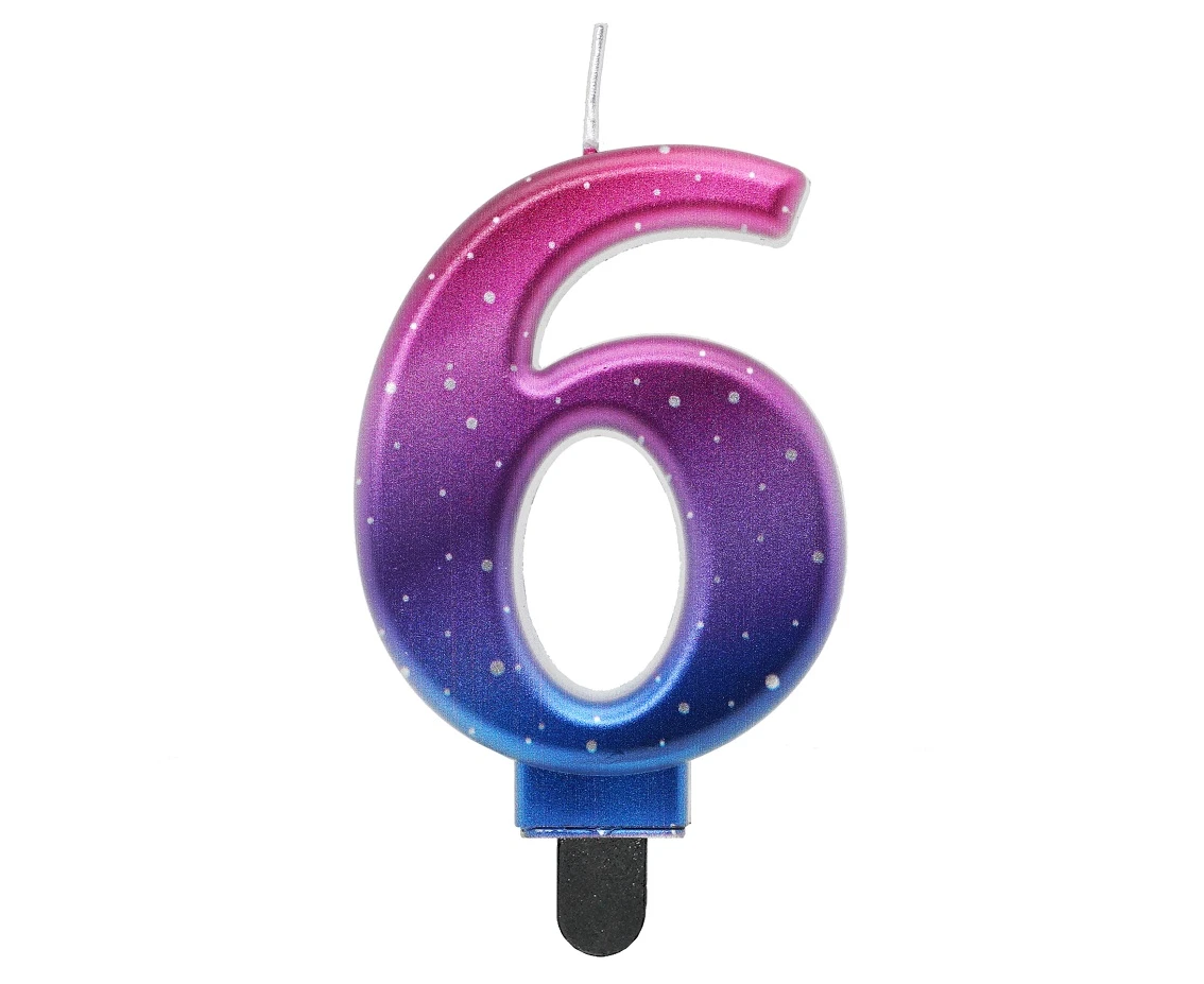 Candle digit 6, Night Sky, metallic, 8 cm