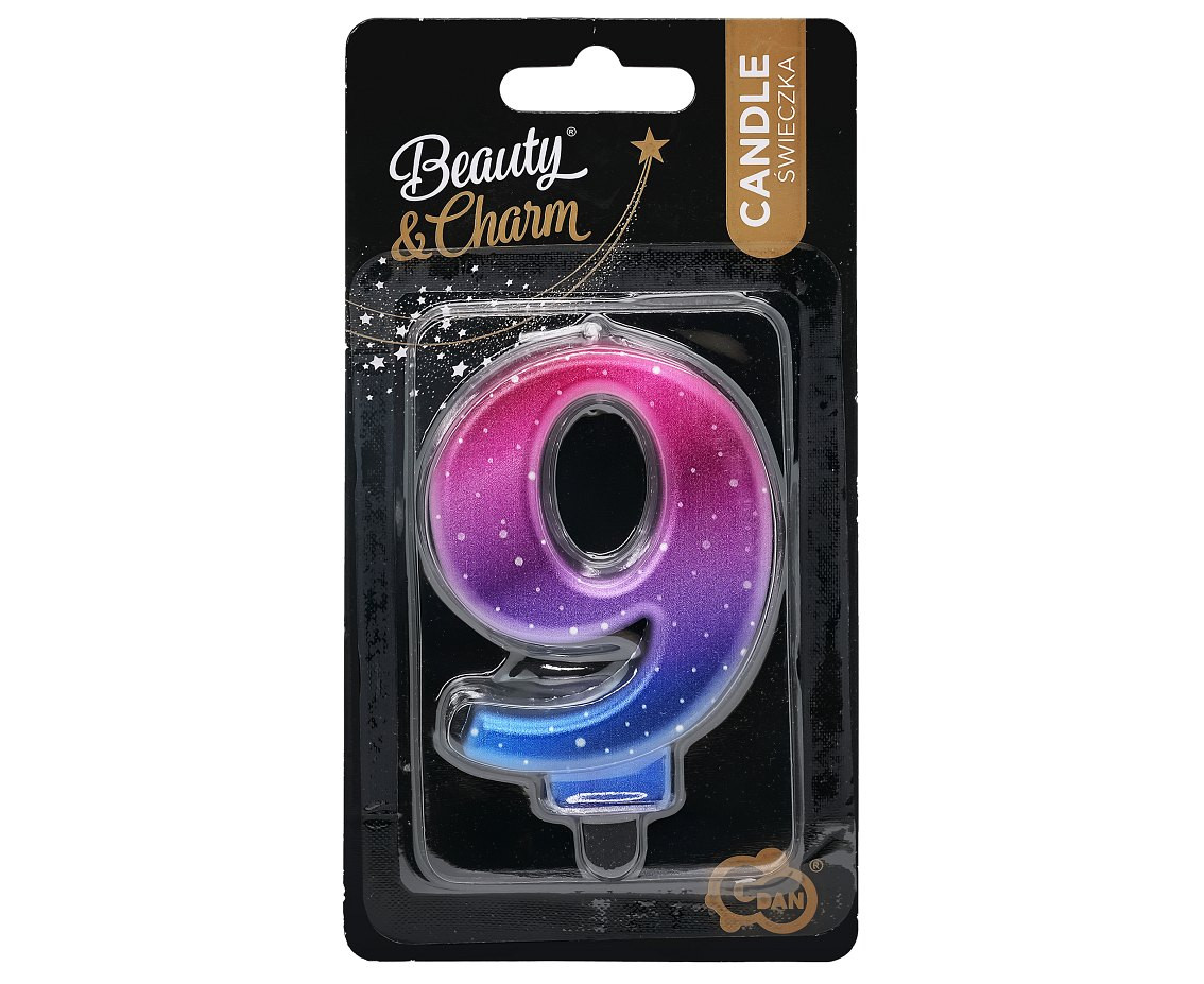 Candle digit 9, Night Sky, metallic, 8 cm