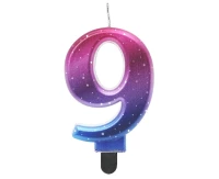 Candle digit 9, Night Sky, metallic, 8 cm
