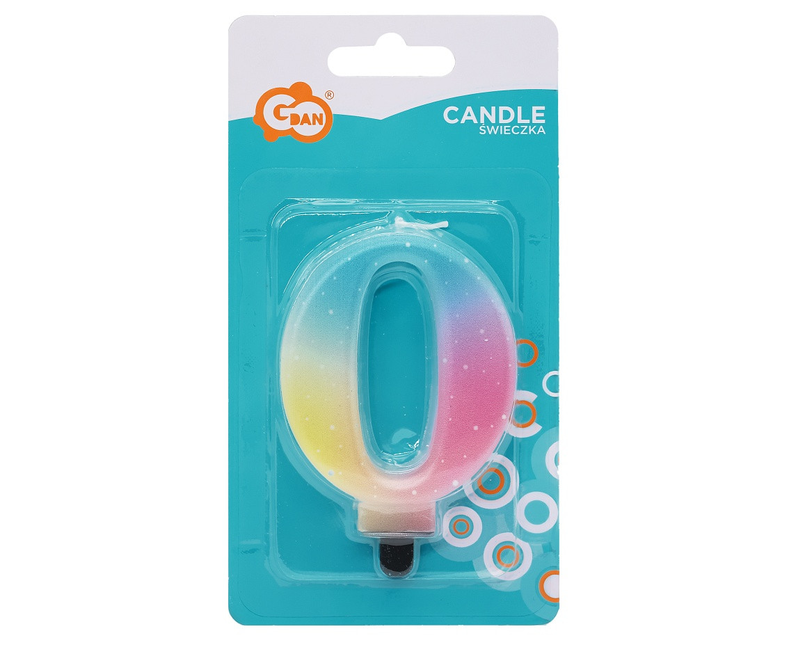Candle digit 0, pastel ombre, 8 cm EOL
