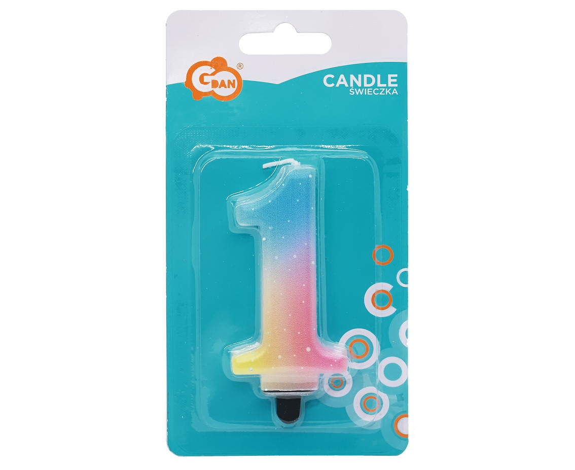Candle digit 1, pastel ombre, 8 cm EOL