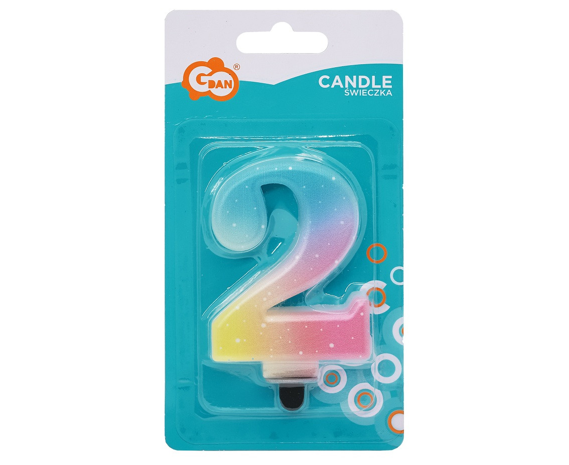 Candle digit 2, pastel ombre, 8 cm EOL