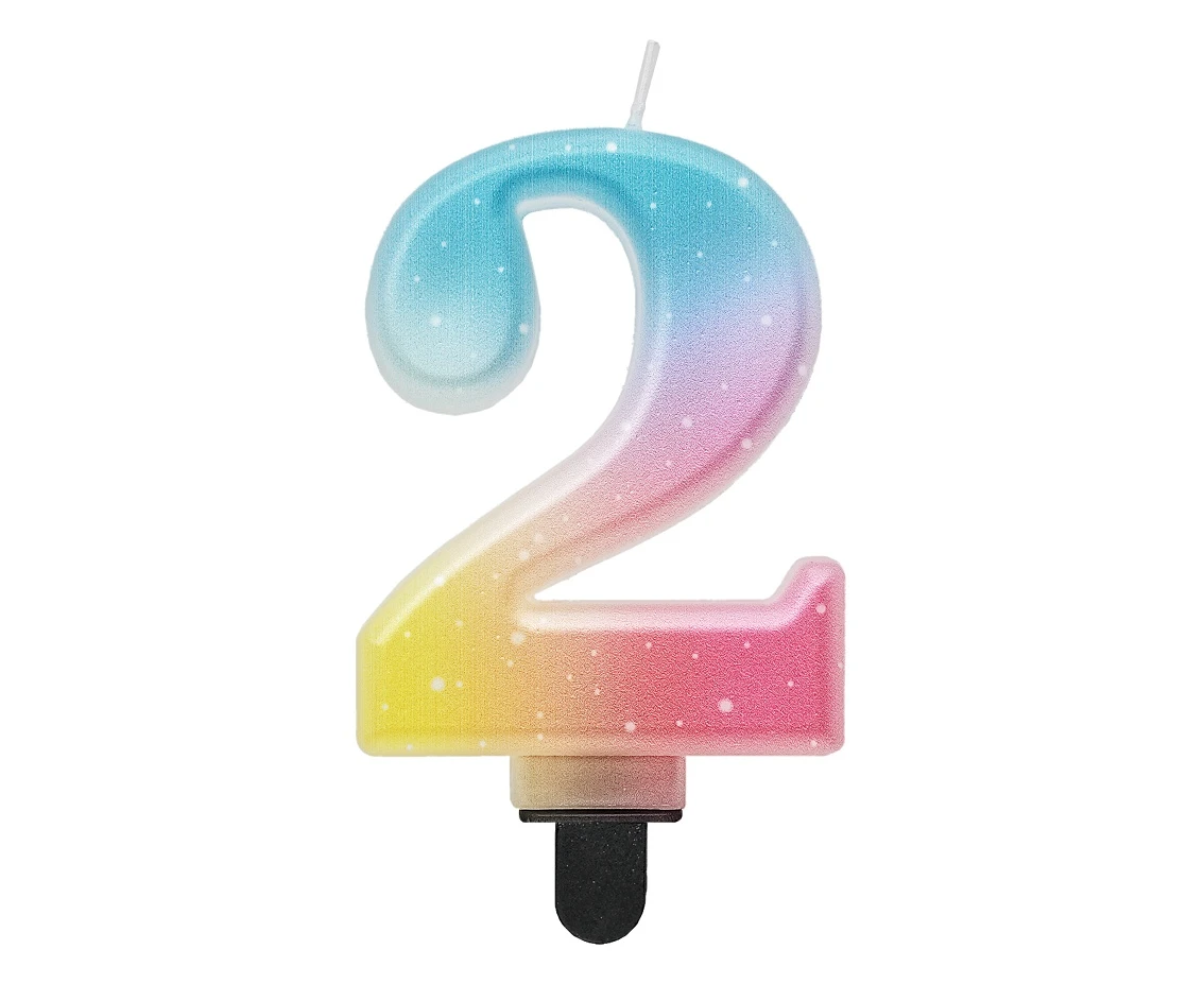 Candle digit 2, pastel ombre, 8 cm EOL