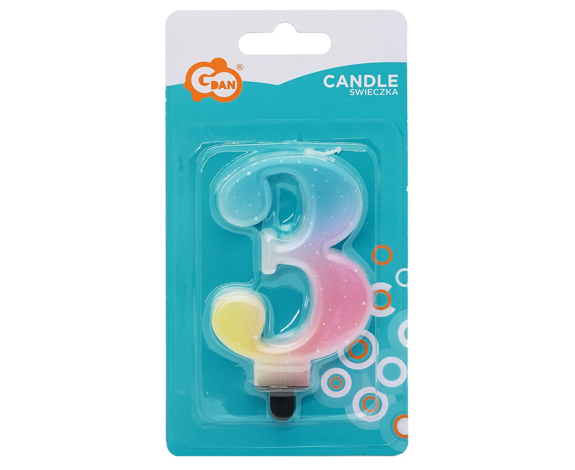 Candle digit 3, pastel ombre, 8 cm EOL