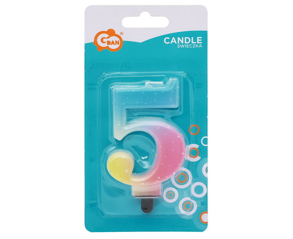 Candle digit 5, pastel ombre, 8 cm EOL