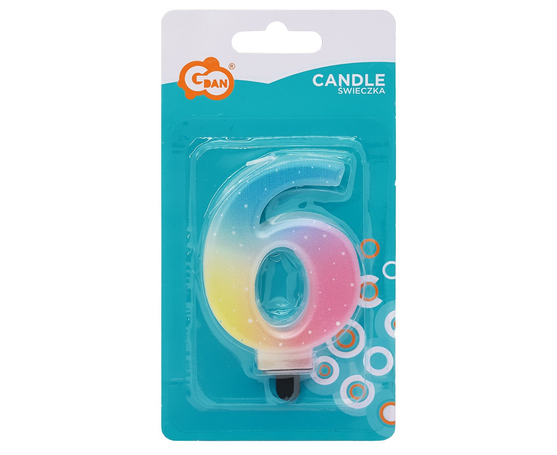Candle digit 6, pastel ombre, 8 cm EOL