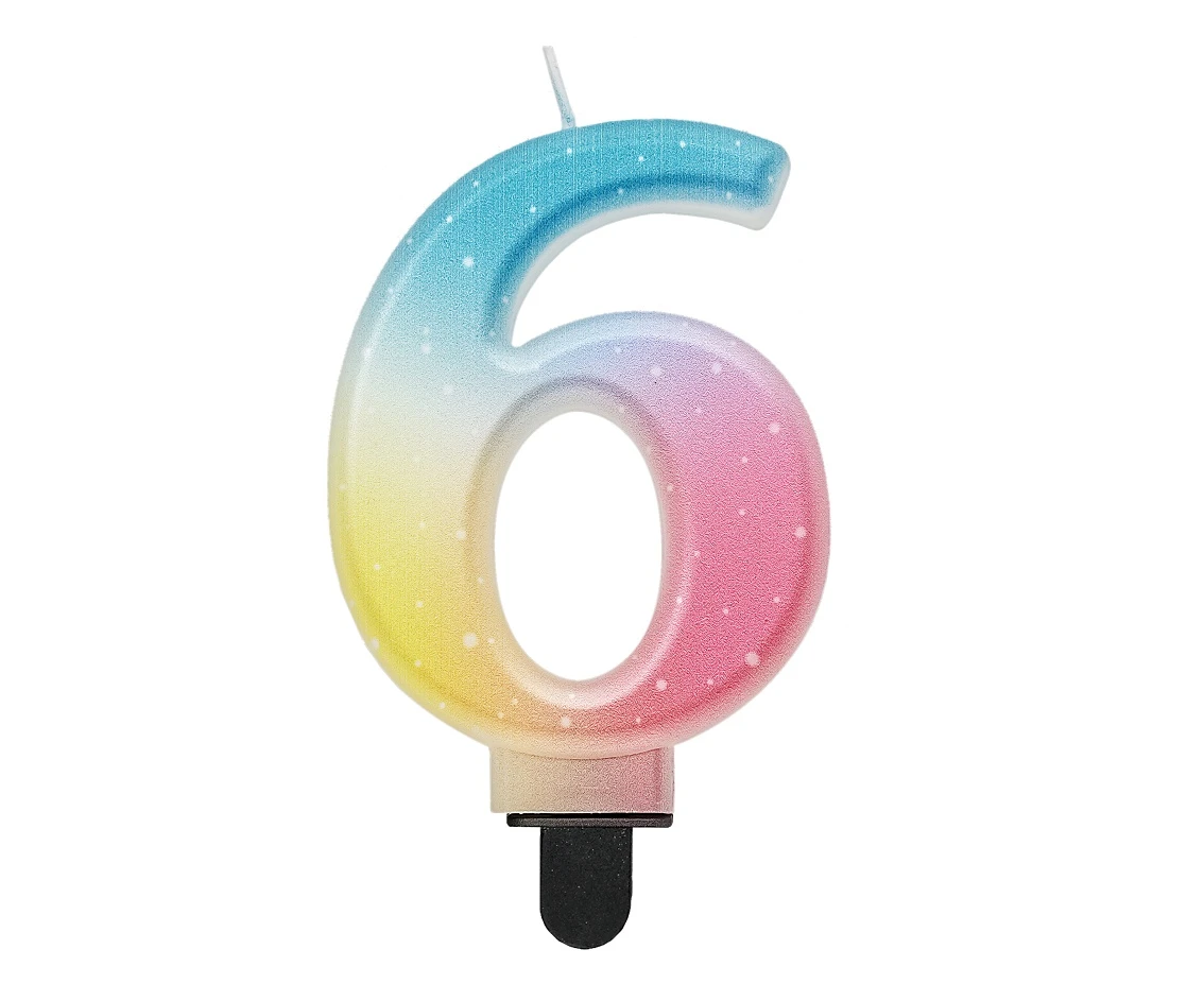 Candle digit 6, pastel ombre, 8 cm EOL