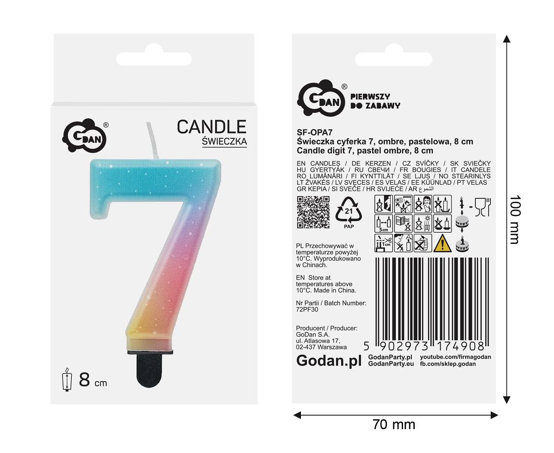 Candle digit 7, pastel ombre, 8 cm EOL