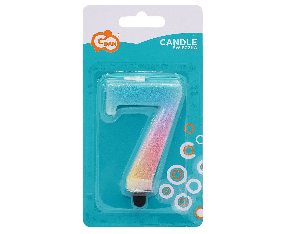 Candle digit 7, pastel ombre, 8 cm EOL