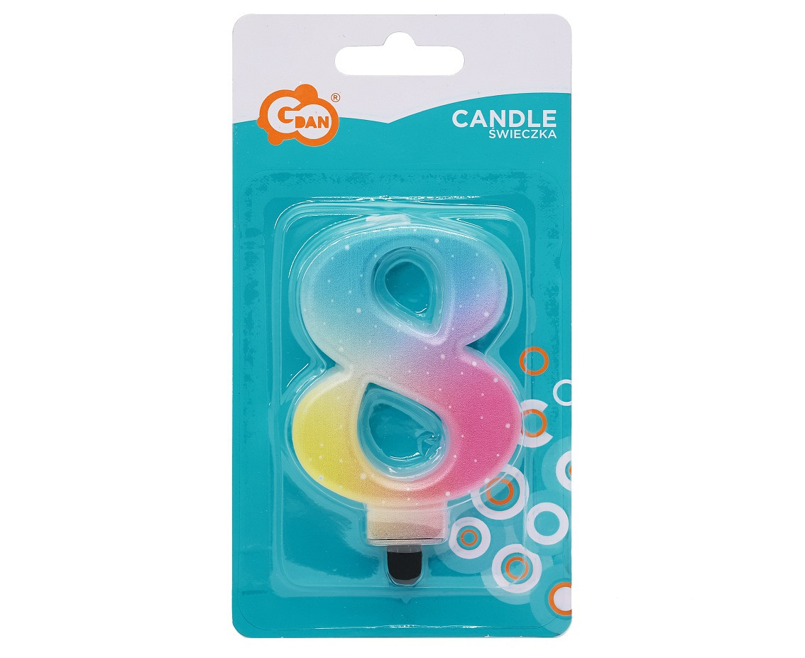 Candle digit 8, pastel ombre, 8 cm EOL