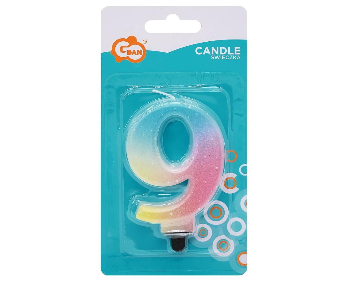 Candle digit 9, pastel ombre, 8 cm EOL