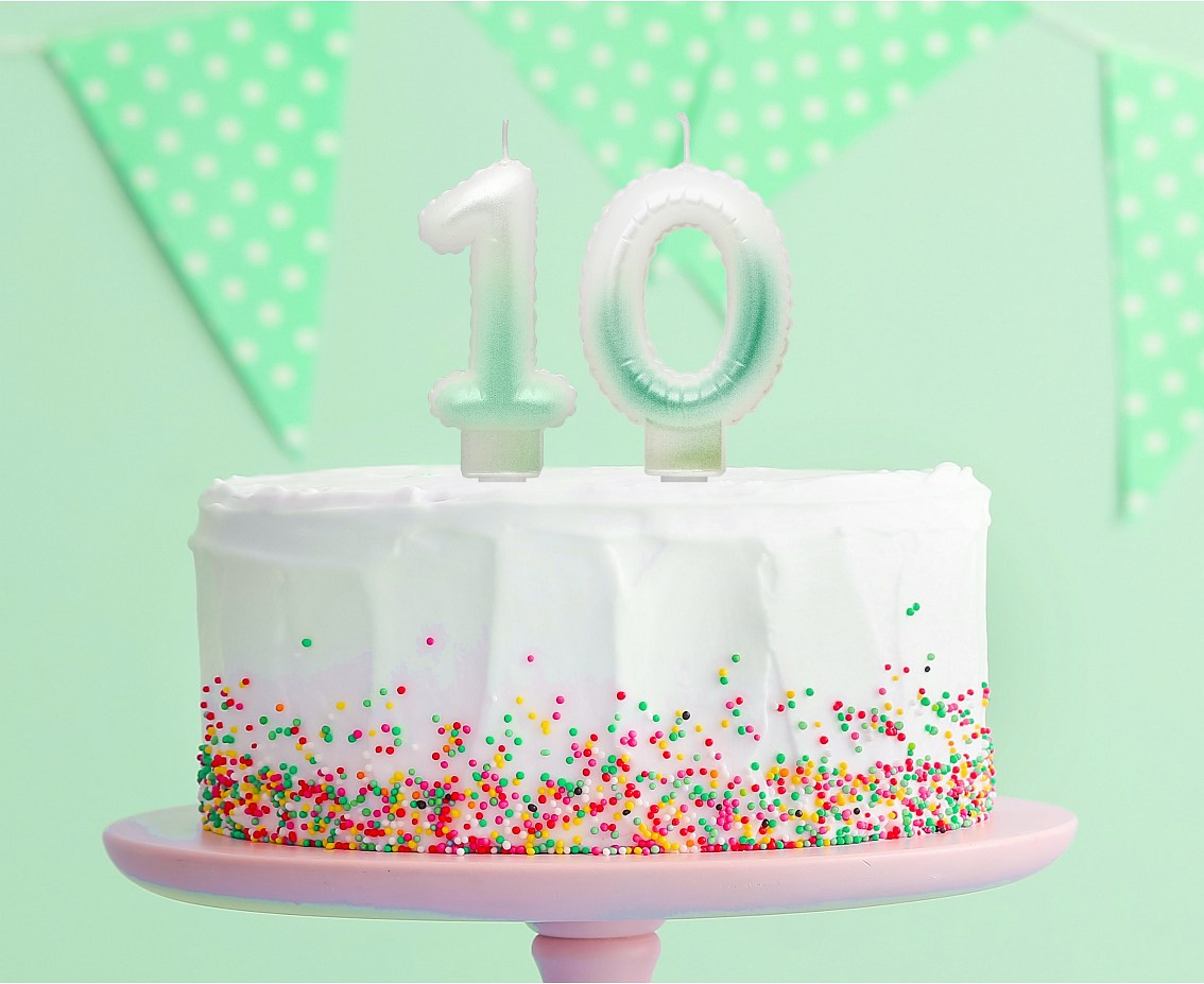 Candle digit 0, ombre, pearly white-green, 7 cm EOL