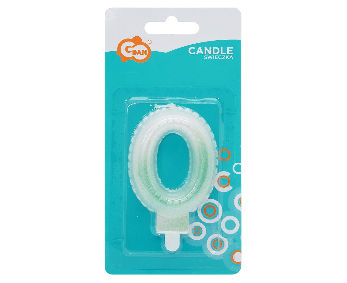 Candle digit 0, ombre, pearly white-green, 7 cm EOL