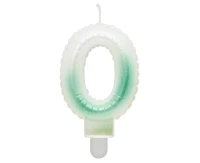 Candle digit 0, ombre, pearly white-green, 7 cm EOL