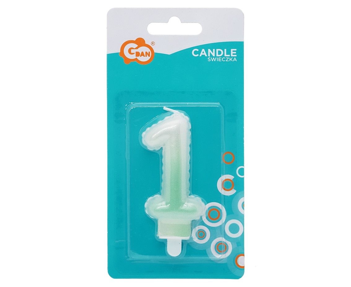 Candle digit 1, ombre, pearly white-green, 7 cm EOL