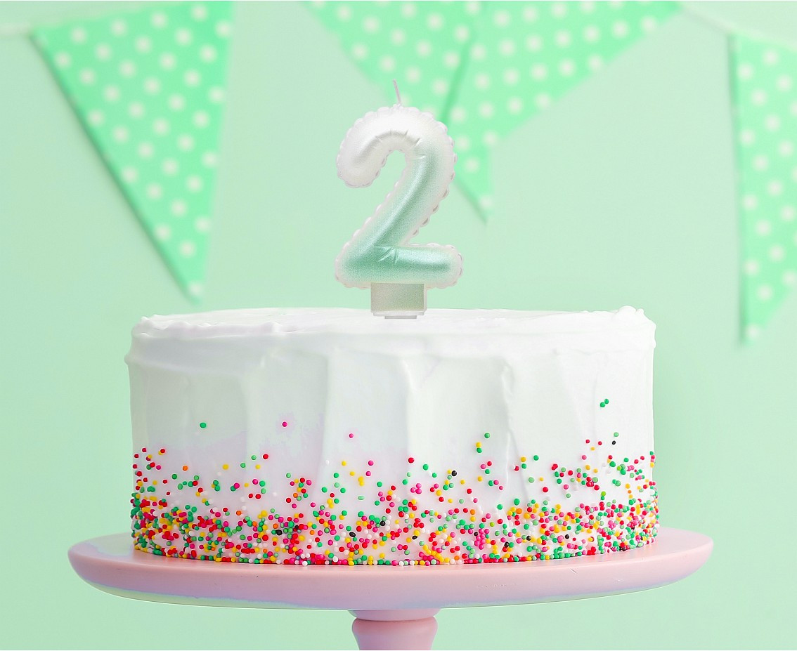 Candle digit 2, ombre, pearly white-green, 7 cm EOL