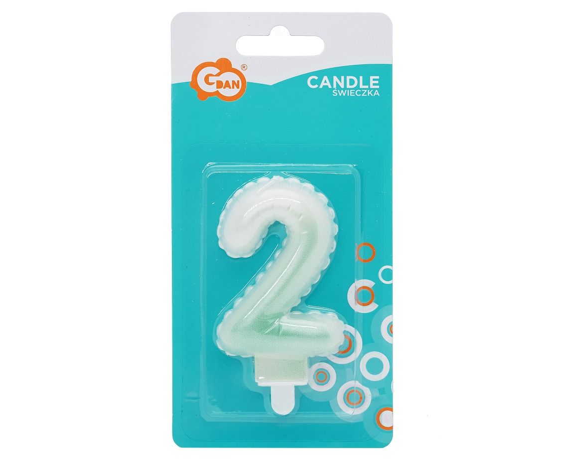 Candle digit 2, ombre, pearly white-green, 7 cm EOL