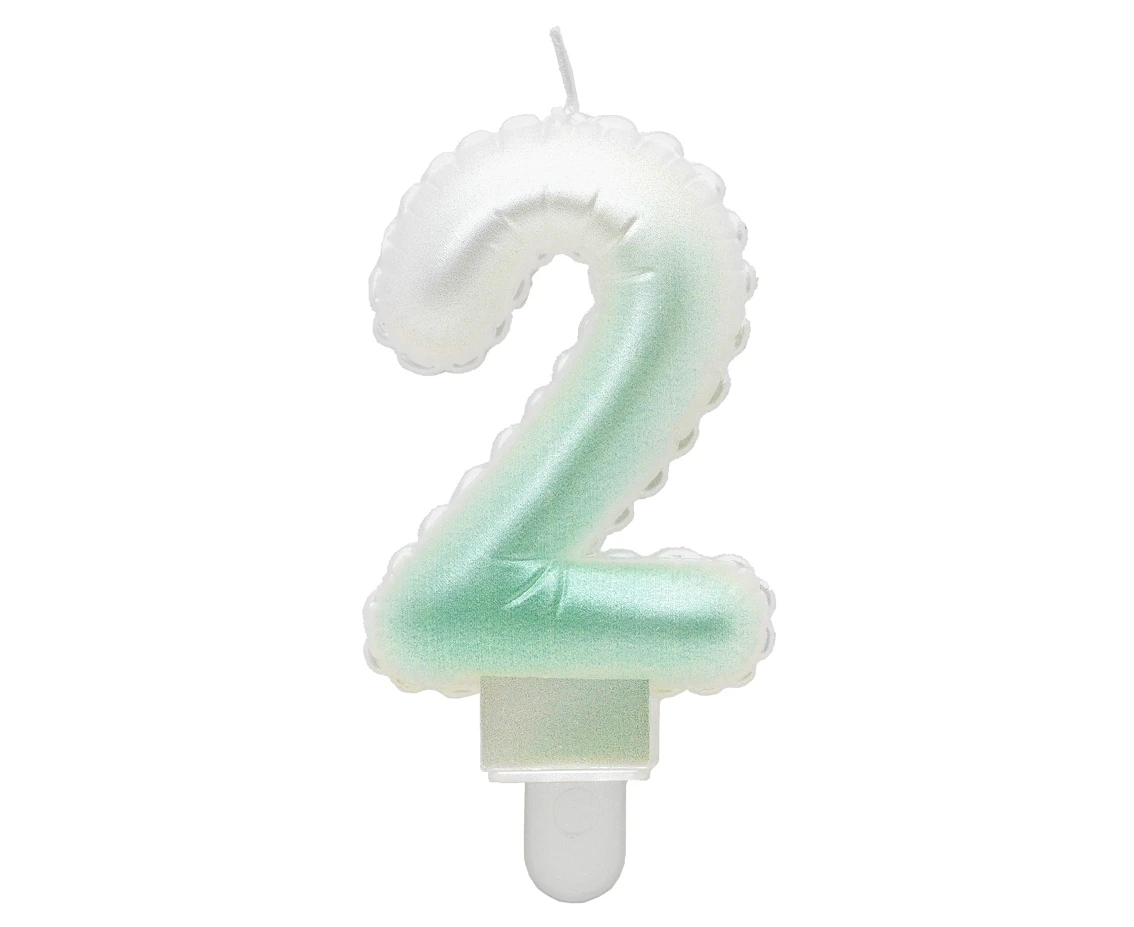 Candle digit 2, ombre, pearly white-green, 7 cm EOL