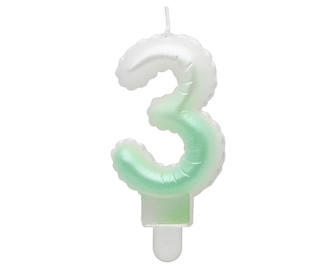 Candle digit 3, ombre, pearly white-green, 7 cm EOL