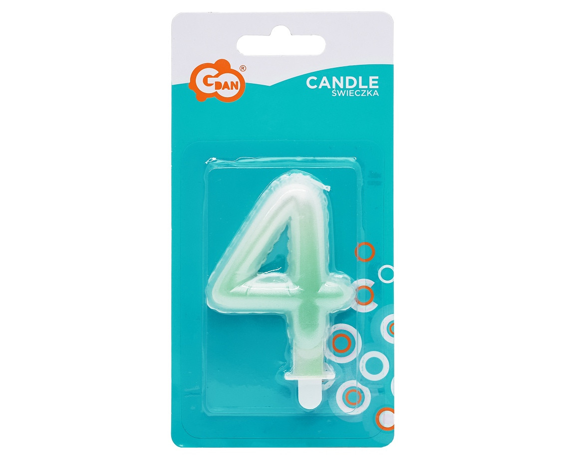 Candle digit 4, ombre, pearly white-green, 7 cm EOL