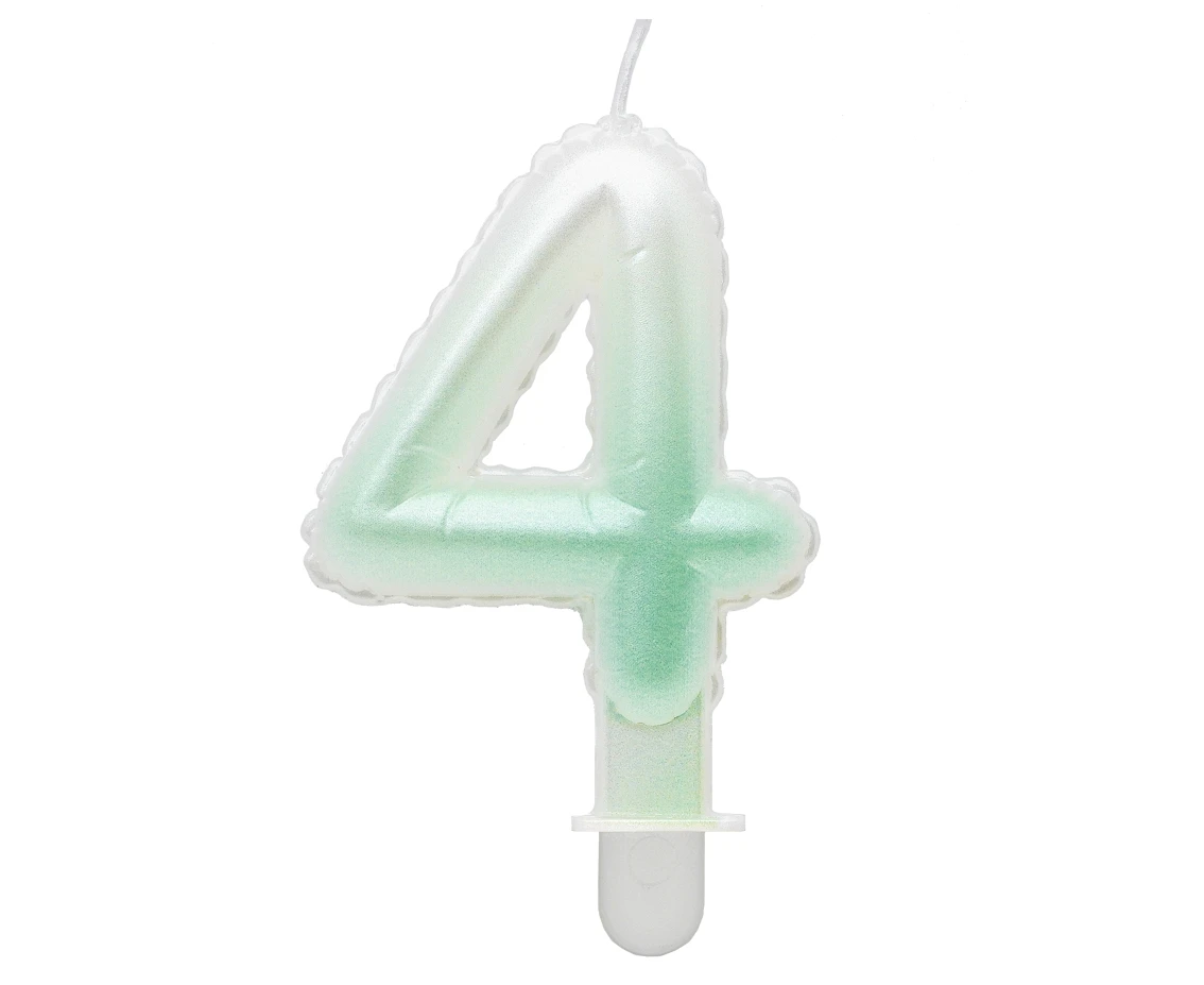 Candle digit 4, ombre, pearly white-green, 7 cm EOL