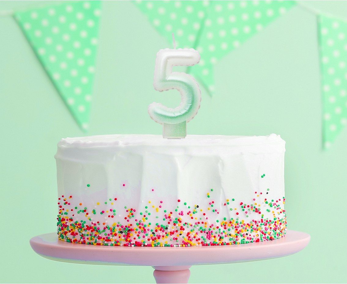 Candle digit 5, ombre, pearly white-green, 7 cm EOL