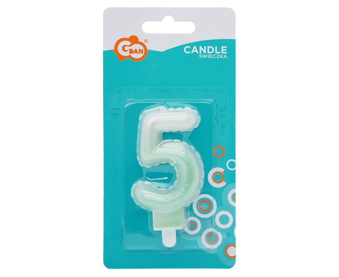 Candle digit 5, ombre, pearly white-green, 7 cm EOL
