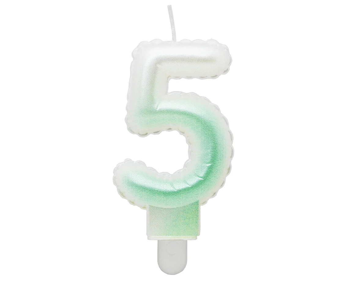Candle digit 5, ombre, pearly white-green, 7 cm EOL