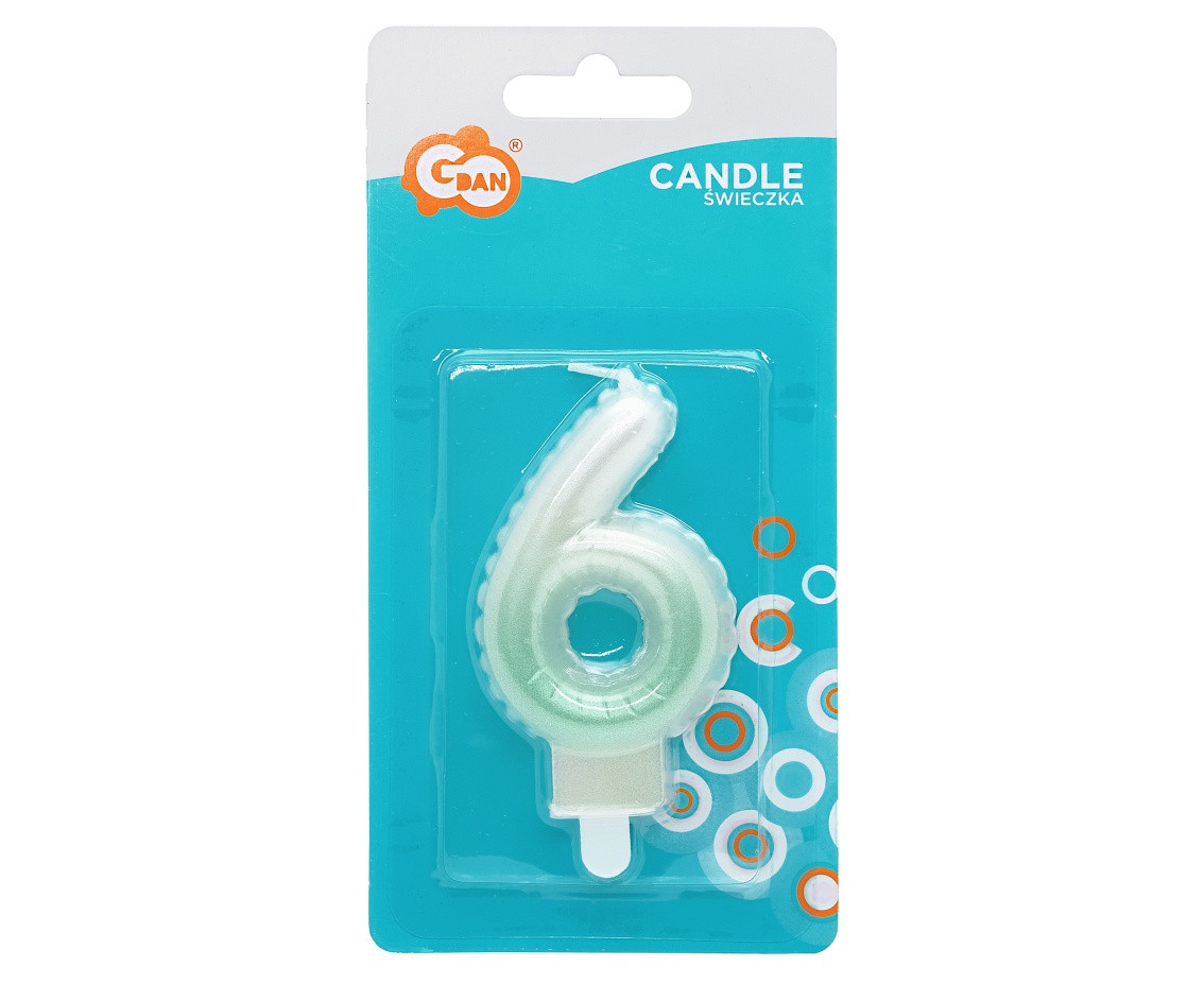Candle digit 6, ombre, pearly white-green, 7 cm EOL
