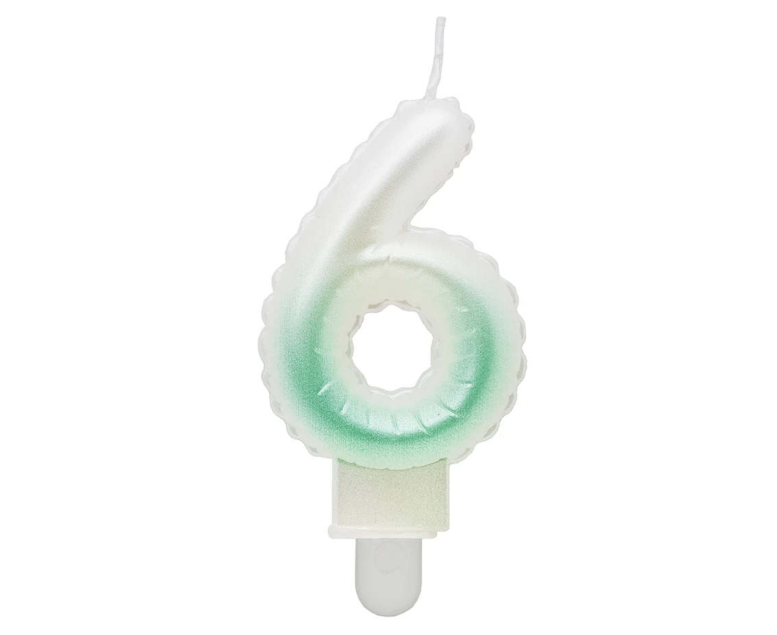 Candle digit 6, ombre, pearly white-green, 7 cm EOL