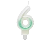 Candle digit 6, ombre, pearly white-green, 7 cm EOL