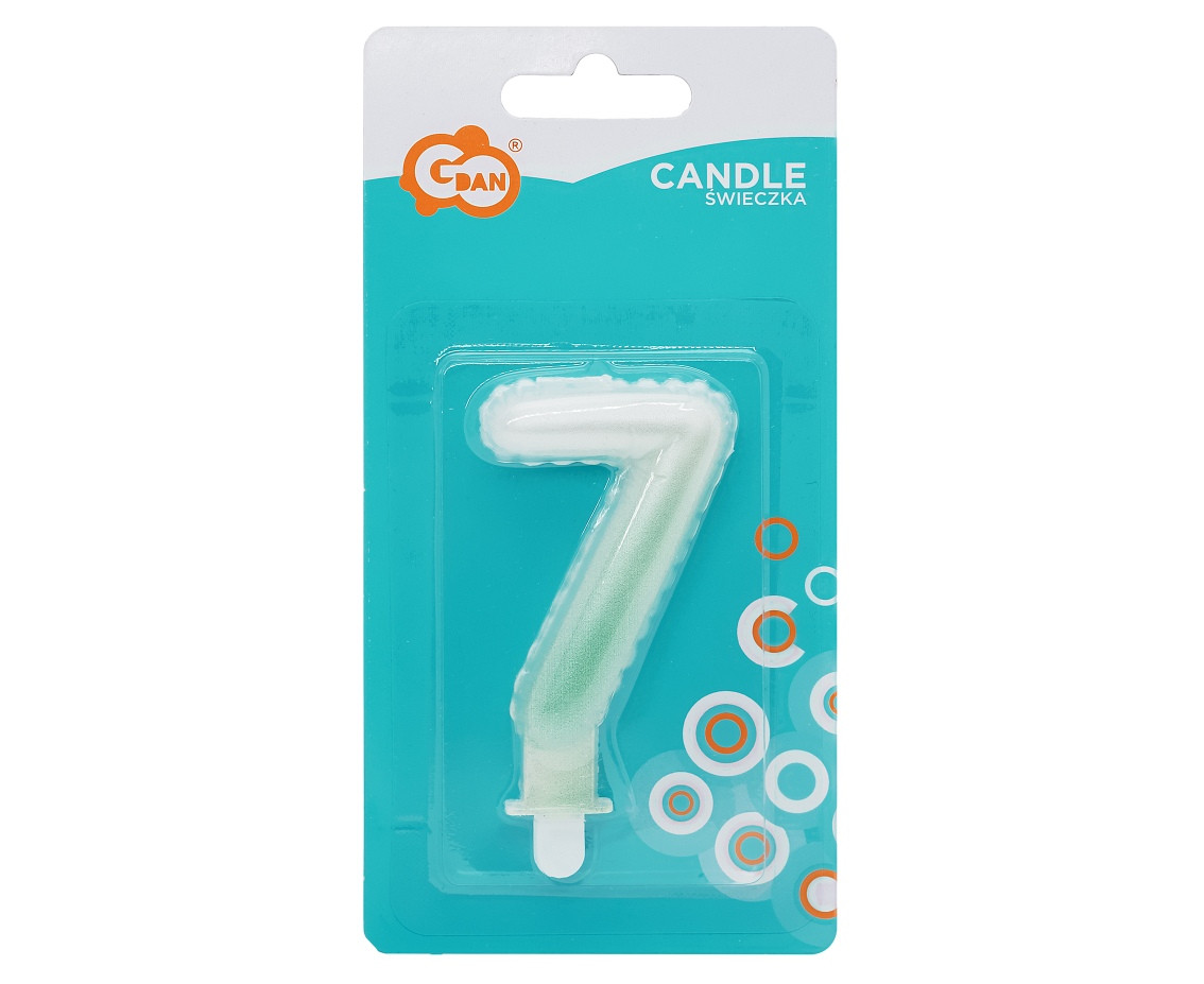 Candle digit 7, ombre, pearly white-green, 7 cm EOL