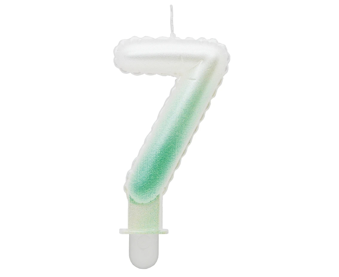 Candle digit 7, ombre, pearly white-green, 7 cm EOL