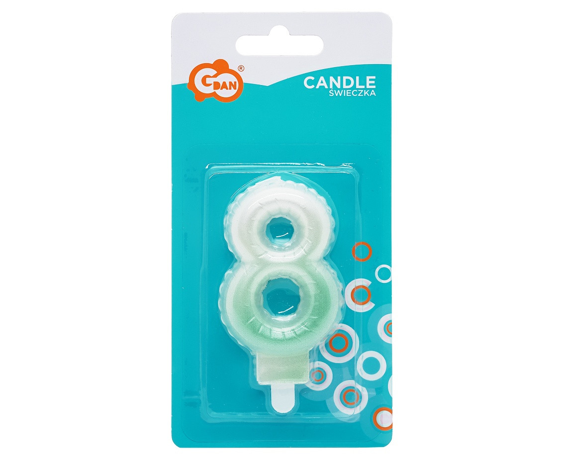 Candle digit 8, ombre, pearly white-green, 7 cm EOL