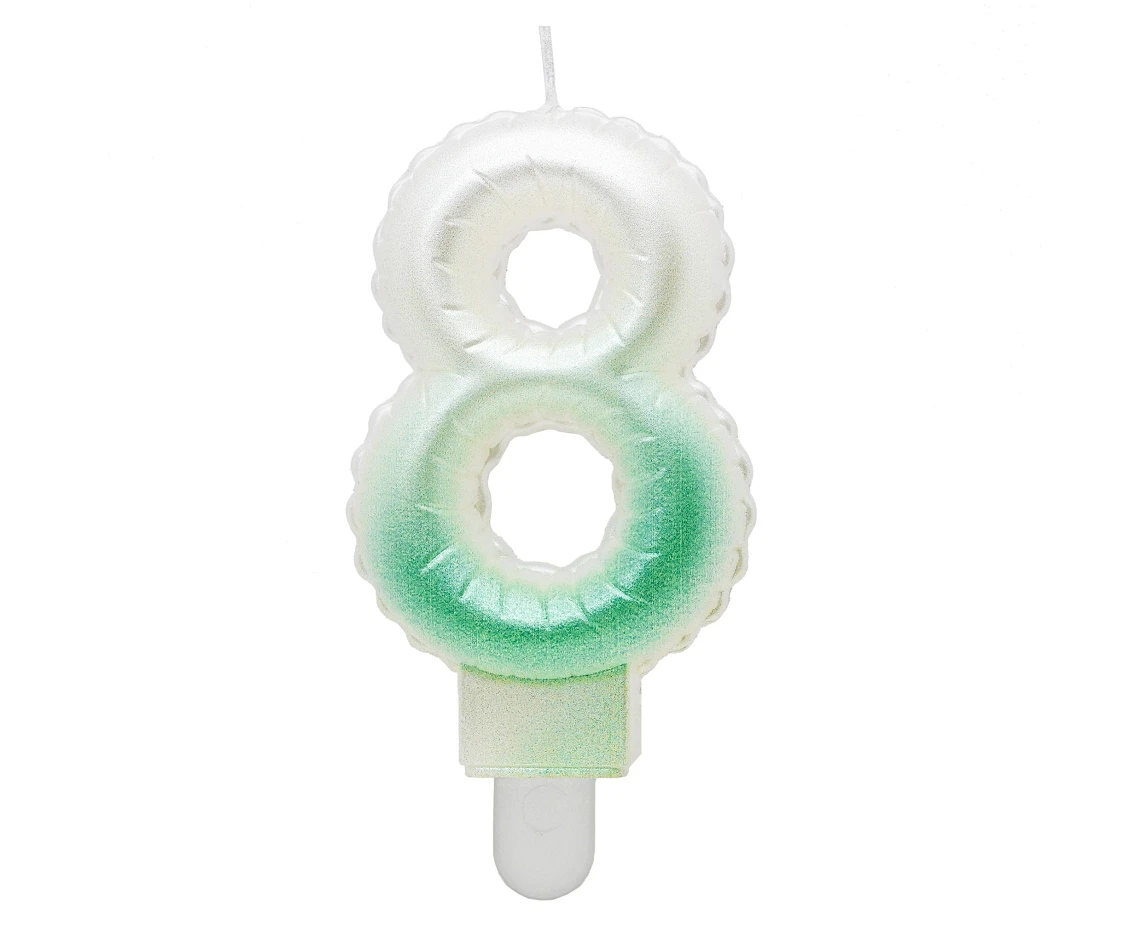 Candle digit 8, ombre, pearly white-green, 7 cm EOL