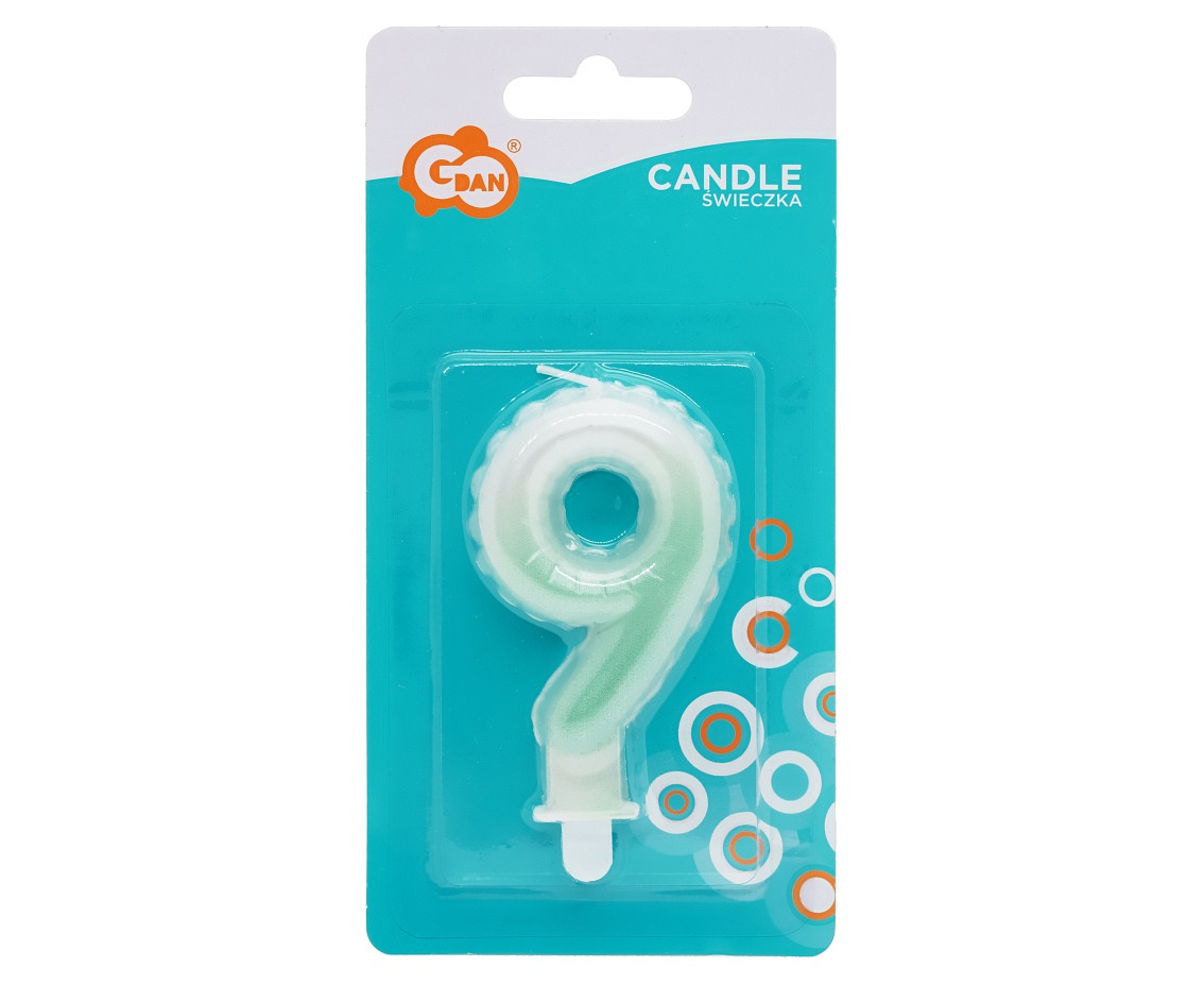 Candle digit 9, ombre, pearly white-green, 7 cm EOL