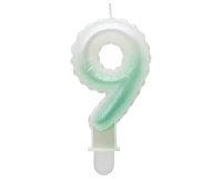 Candle digit 9, ombre, pearly white-green, 7 cm EOL
