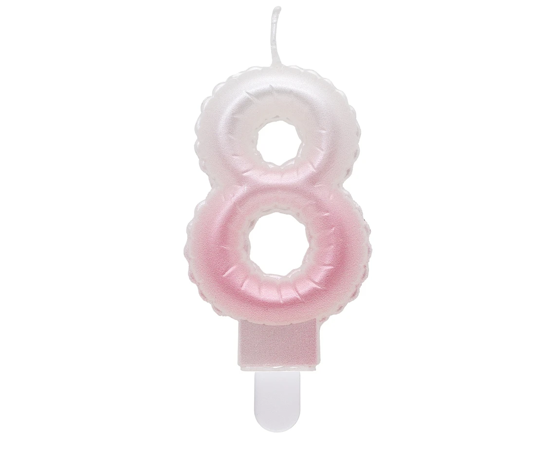 Candle digit 8, ombre, pearly white-pink, 7 cm EOL