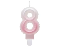 Candle digit 8, ombre, pearly white-pink, 7 cm EOL