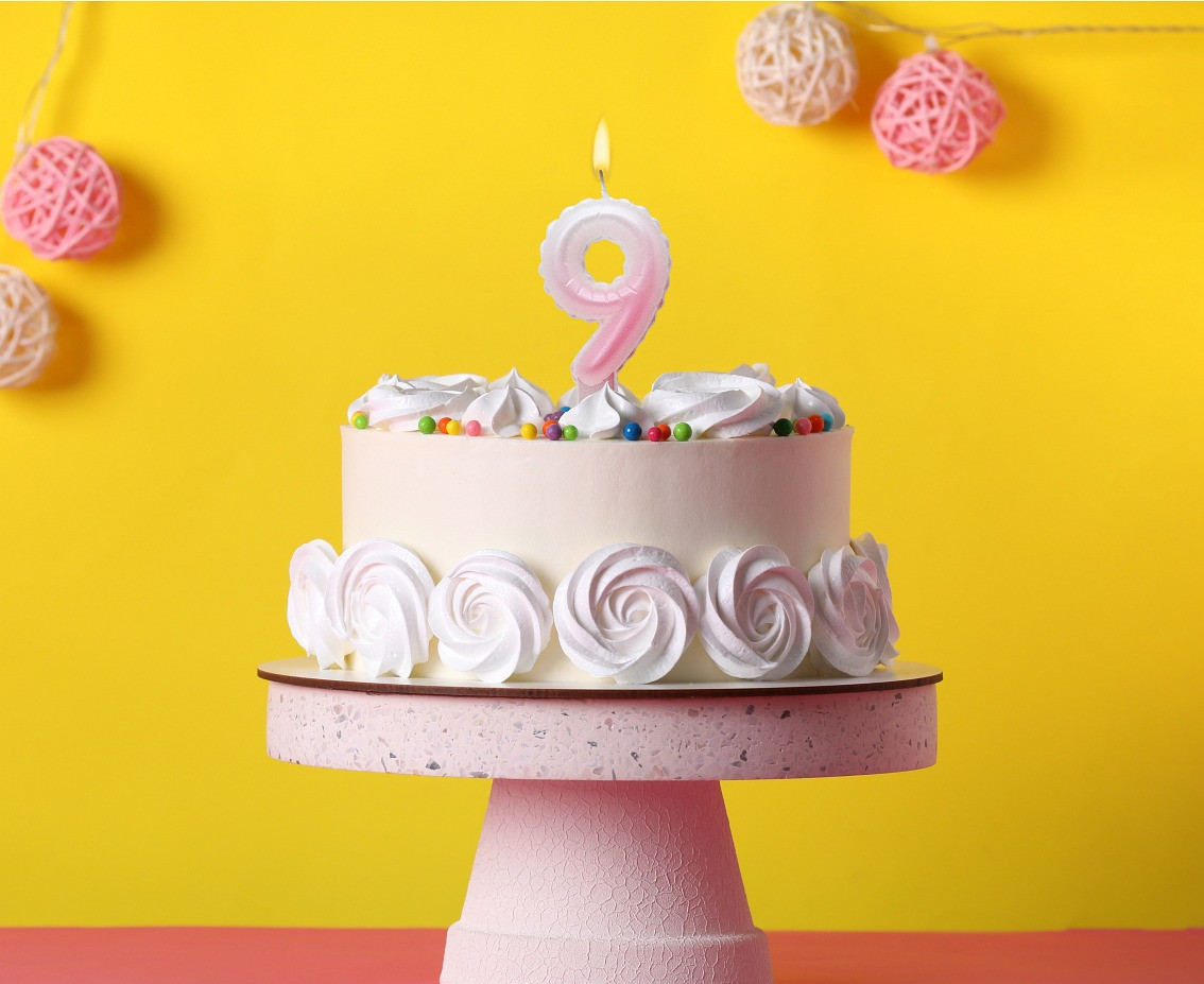 Candle digit 9, ombre, pearly white-pink, 7 cm EOL