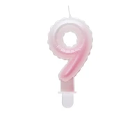 Candle digit 9, ombre, pearly white-pink, 7 cm EOL