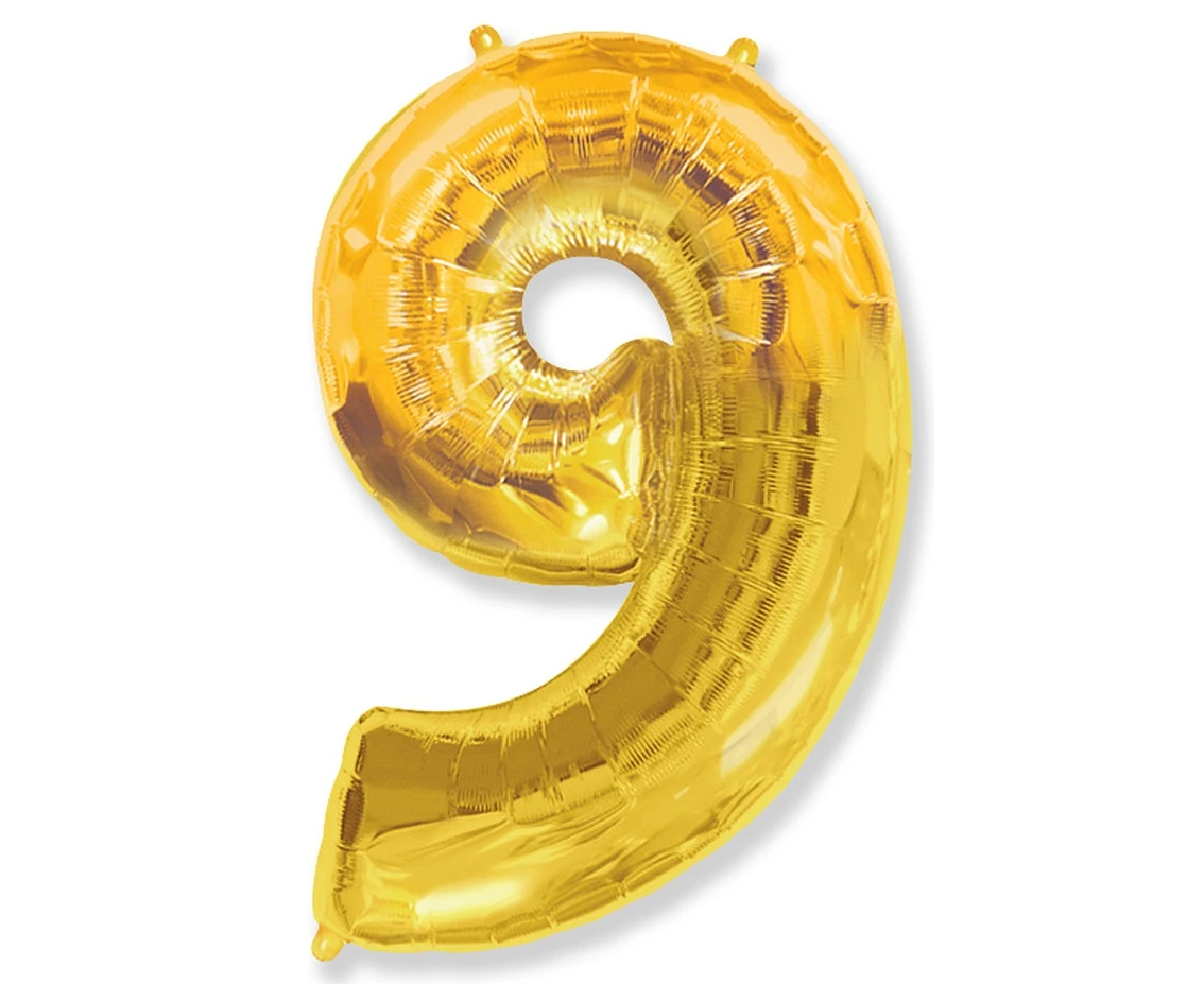 Foil balloon FX - Number 9" gold, 69" cm KK,  unpacked (flat) EOL