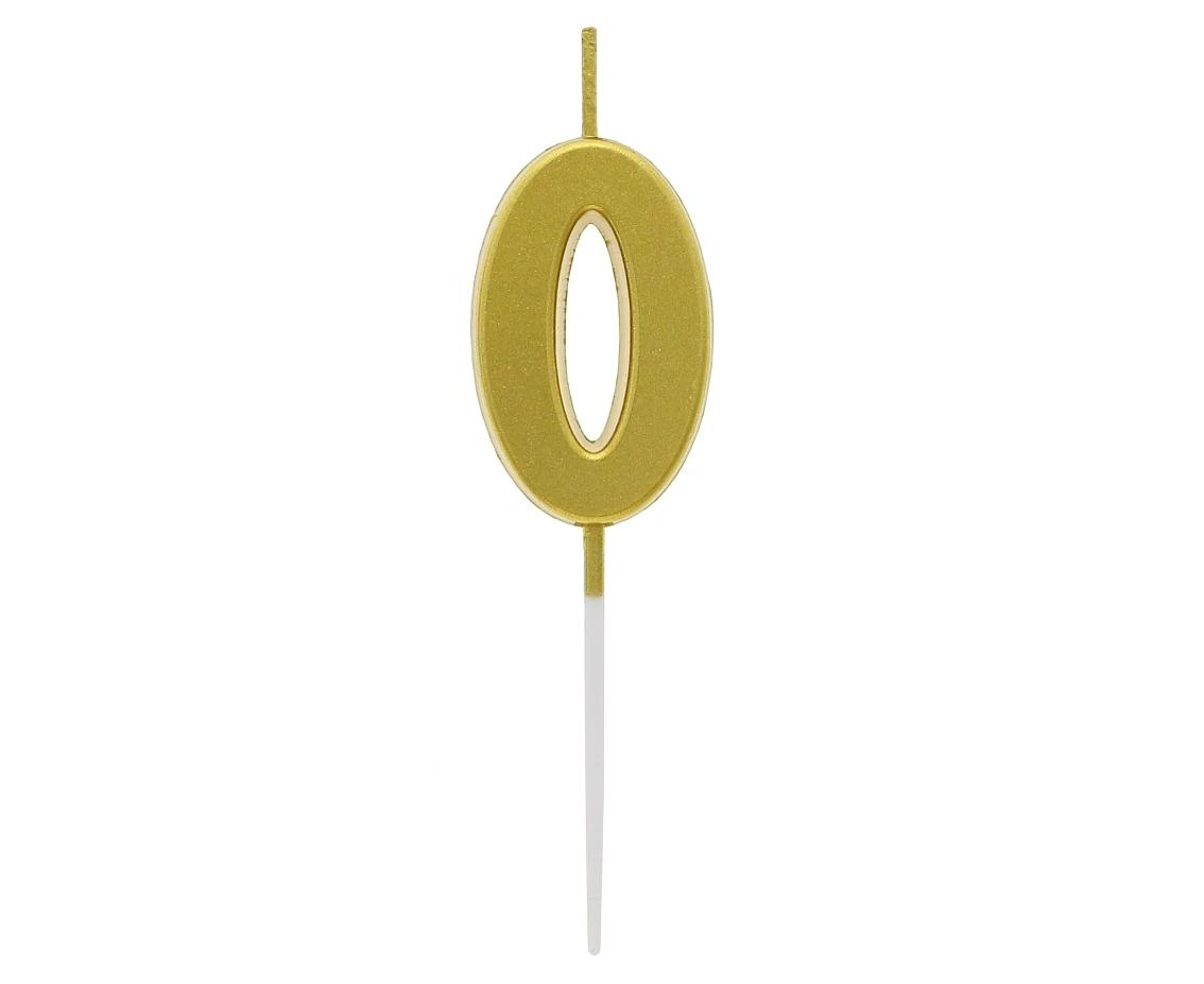 B&C pick candle digit 0, metallic gold, total lenght 9,5 cm