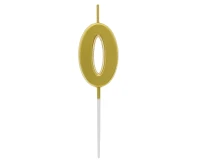 B&C pick candle digit 0, metallic gold, total lenght 9,5 cm